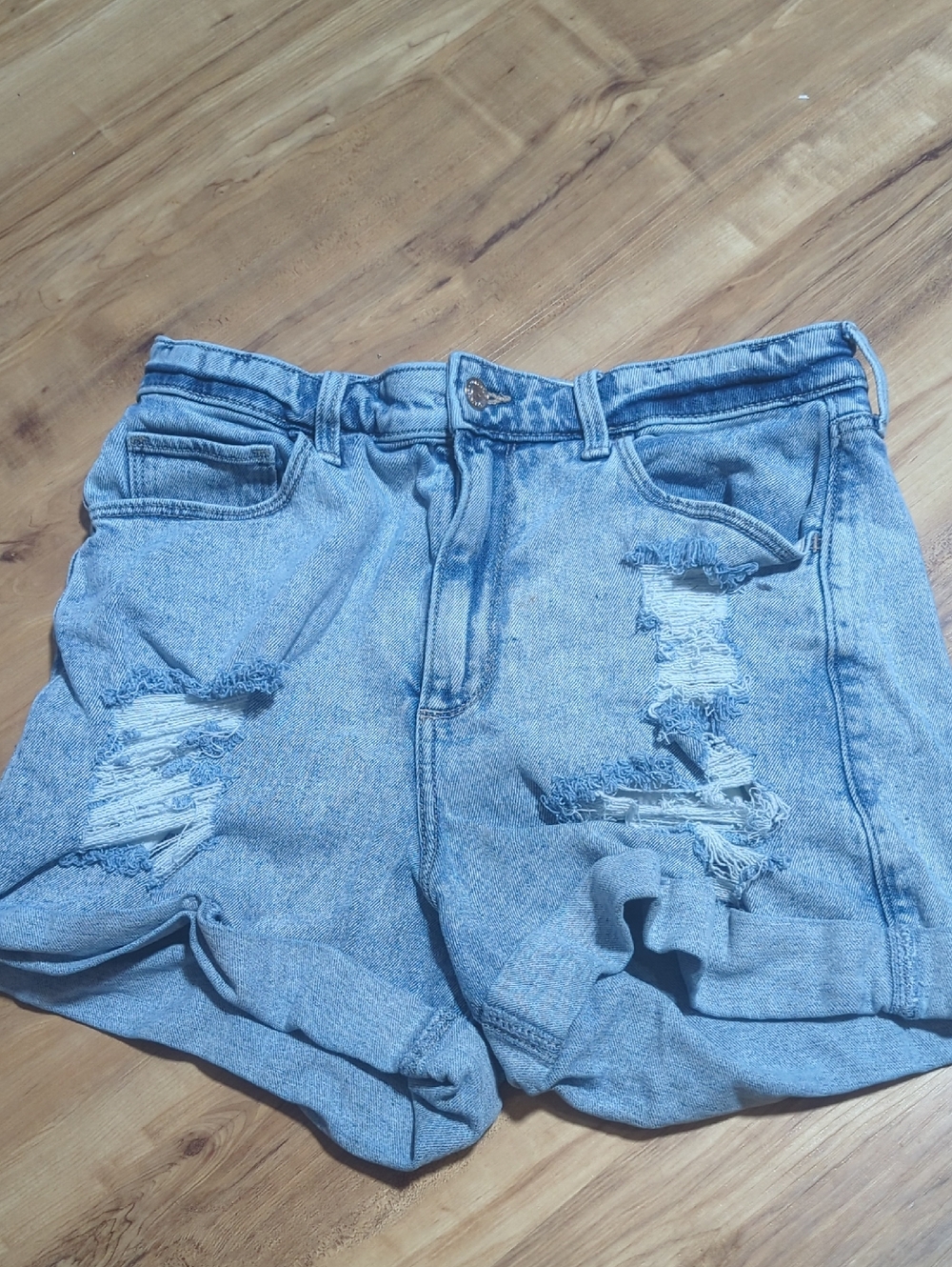 Hollister Light Blue High-Rise Mom Shorts